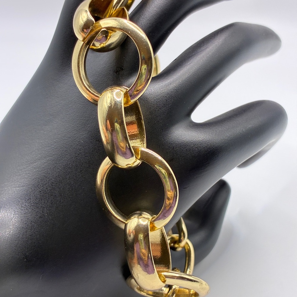 Vintage Elegant Chunky Gold Tone Chain Bracelet with Toggle Closure 9” Inches